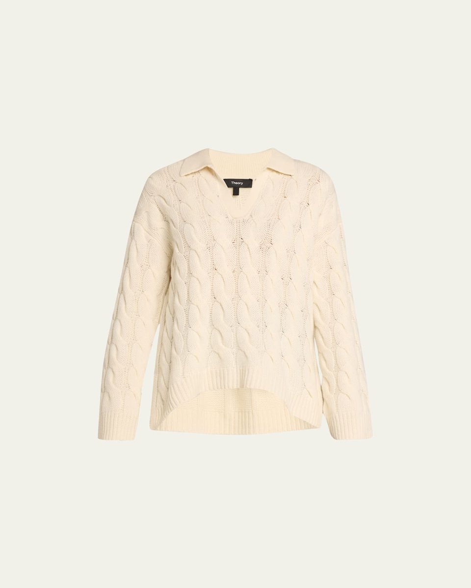 Karenia Wool-Cashmere Collared Cable-Knit Sweater